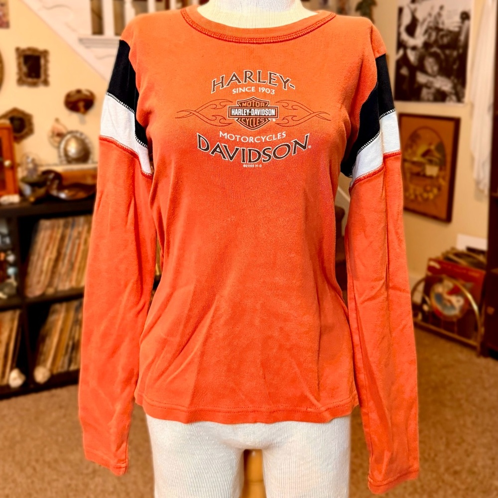 Vintage 2000s Color Block Harley Davidson Heavy Long Sleeve Tee